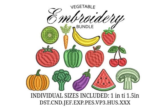 13 Vegetable Embroidery Designs Bundle Review for Craft Fairs