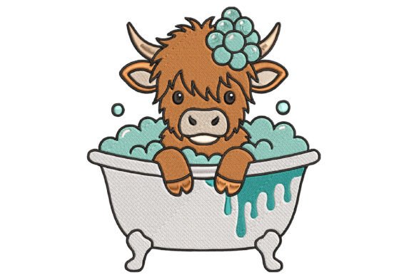 Cute Highland Cow Bath Embroidery Design: A Charming Addition to Personalized Gifts