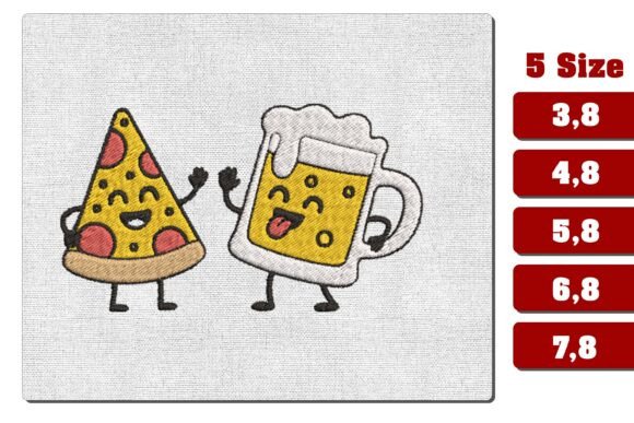 Cute Pizza and Beer Machine Embroidery: A Heartwarming Design for Personalized Gifts