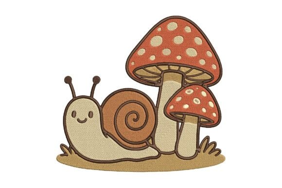 Cute Snail and Mushroom Embroidery for Seasonal Projects