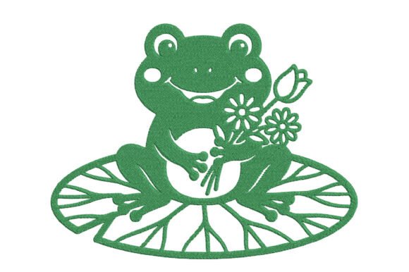 Frog with Flower Bouquet Embroidery: A Charming Seasonal Addition
