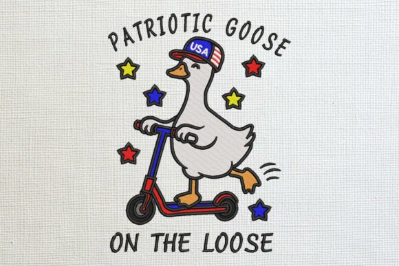 Patriotic Goose on Scooter Embroidery Design Review