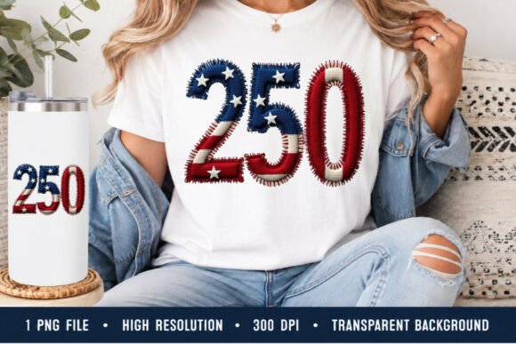 USA 250 Faux Embroidery PNG: A Patriotic Design for Real Projects